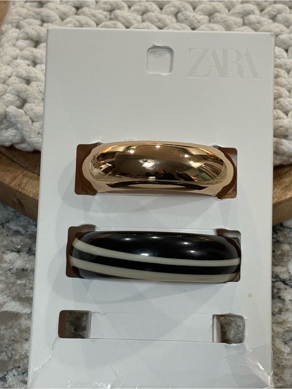 Zara Gold, Black & White Set of 2 Chunky Bracelets
